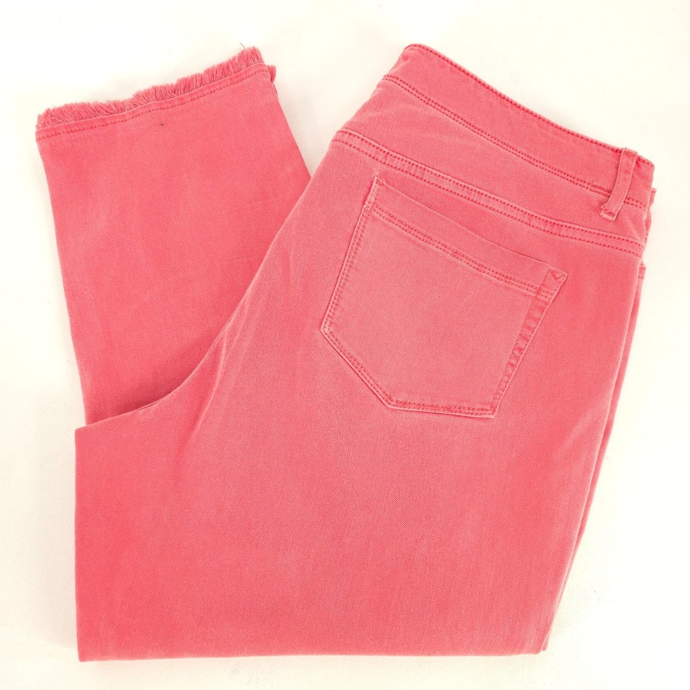 J. Jill Authentic Fit Cropped Jeans Womens 12P Faded Red Raw Hem Denim Coastal